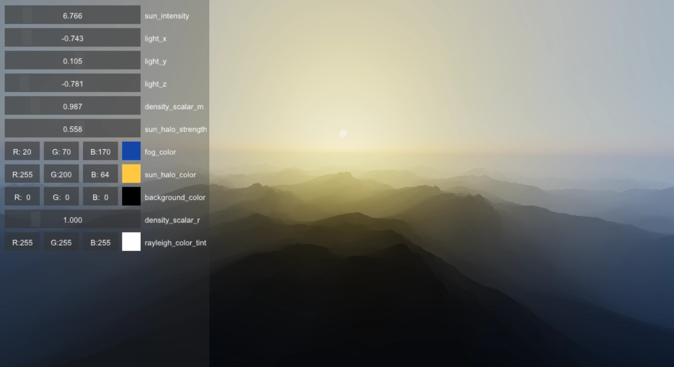 atmospheric scattering shader with controls in live-glsl